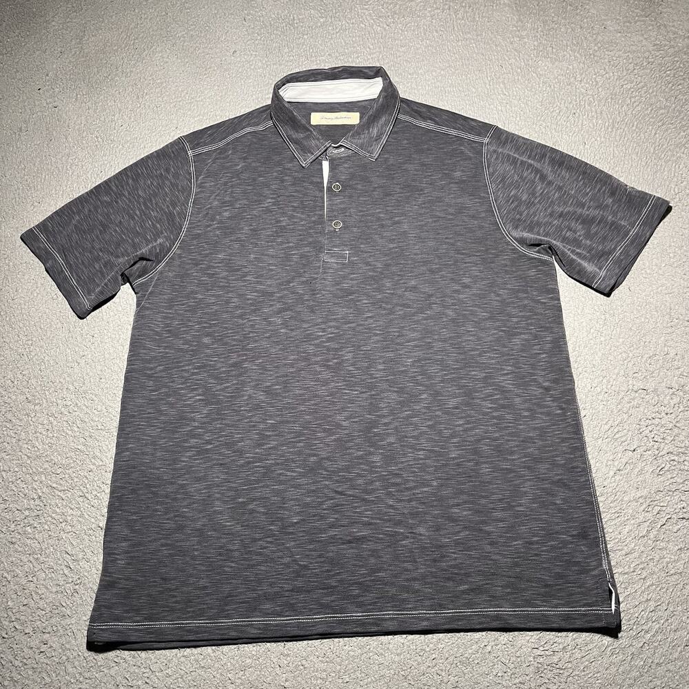 Tommy Bahama Polo Shirt Mens Large Gray Short Sleeve Logo Beach Casual